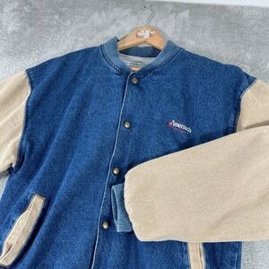 Vintage Club Colors Ameritech Denim Varsity Jacket Mens Medium Blue Tan 90s‎